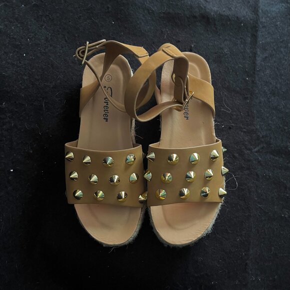 Forever Tan Gold-Tone ‘Studded’ Ankle Strap Sandals - Picture 3 of 9